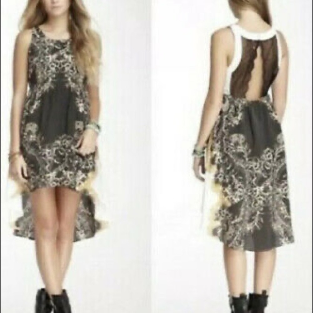 Free People Mesh Lace Open Back High Low Sundress Large